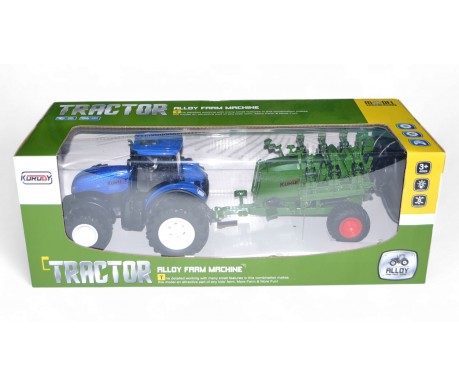 Радиоуправляемый фермерский трактор с зерновой сеялкой, мет. кузов, широкие колеса 6CH масштаб 1:24 2.4G