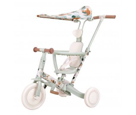 Детский беговел-велосипед 8в1 с крышей и ручкой, бежевый с рисунком - TR008C-BEIGE-PAINT