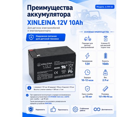 Аккумулятор XINLEINA 12V10Ah/20Hr - X-6FM10