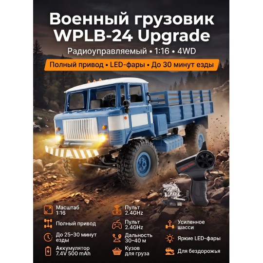 Радиоуправляемая грузовая машина WPL Синий 1:16 - WPLB-24