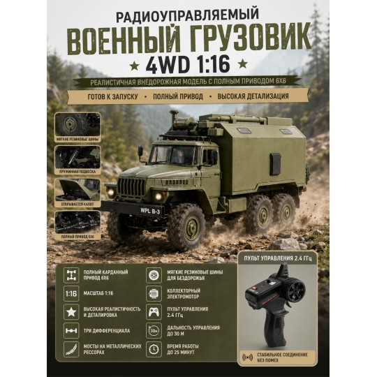 Радиоуправляемый внедорожник WPL Советский военный грузовик 4WD 1:16 2.4G - WPLB-36