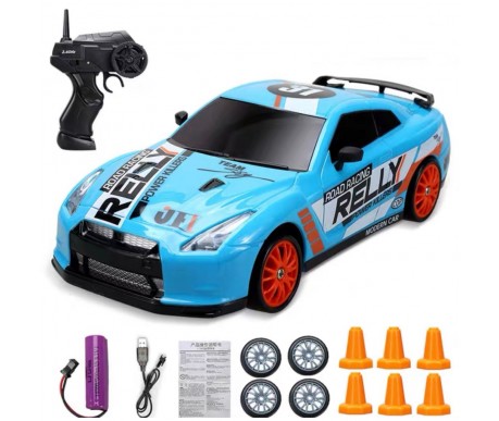 Радиоуправляемая машина для дрифта Nissan GT-R (19 см, 15 км/ч, сменные колеса, фишки) - SC24A08
