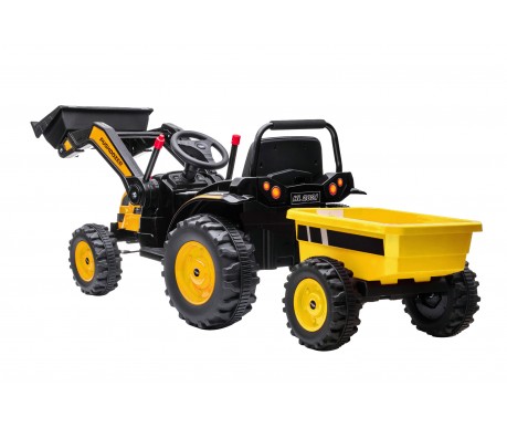 Детский электромобиль трактор с ковшом и прицепом (желтый, 2WD, EVA) - HL389-LUX-YELLOW-TRAILER