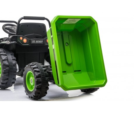 Детский электромобиль трактор с ковшом и прицепом (зеленый, 2WD, EVA) - HL389-LUX-GREEN-TRAILER