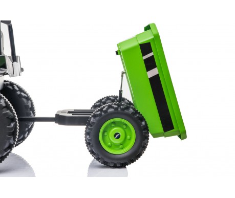 Детский электромобиль трактор с ковшом и прицепом (зеленый, 2WD, EVA) - HL389-LUX-GREEN-TRAILER