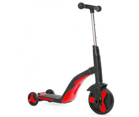 Детский самокат-беговел с музыкой 3в1 (самокат, беговел, велосипед) - FL-868 черно-красный