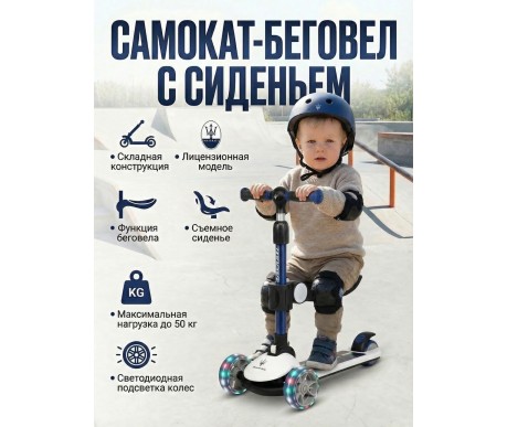 Трехколесный беговел-самокат Maserati с сиденьем - CLB-0140-WHITE