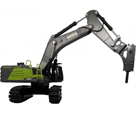 Металлический экскаватор с отбойным молотом HUI NA TOYS масштаб 1:50 - HN1723-GREEN