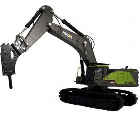 Металлический экскаватор с отбойным молотом HUI NA TOYS масштаб 1:50 - HN1723-GREEN