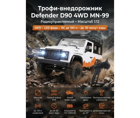 Радиоуправляемый внедорожник Defender D90 4WD 1:12 - MN-99-WHITE