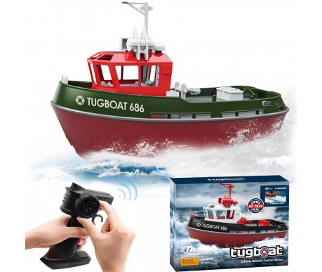 Радиоуправляемый буксир Tugboat зеленый 2.4G 1:72 - HL-3800-G