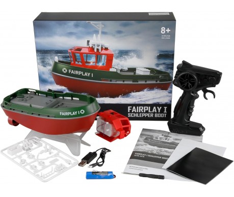 Радиоуправляемый буксир Tugboat зеленый 2.4G 1:72 - HL-3800-G