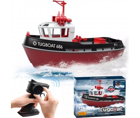 Радиоуправляемый буксир Tugboat черный 2.4G 1:72 - HL-3800-B