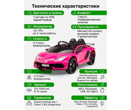 Детский электромобиль Lamborghini SVJ (розовый, 12V) - HL328